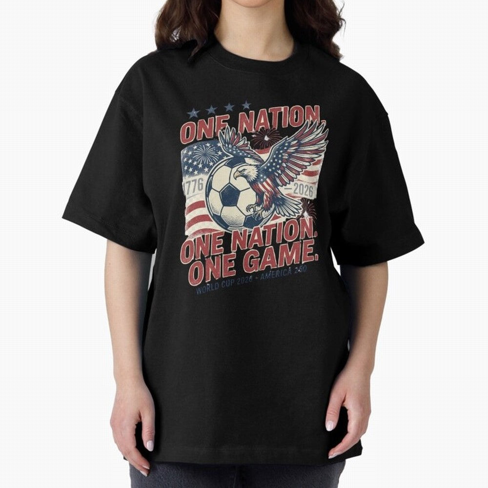 One Nation One Game World Cup 2026 Oversized T-Shirt Follow the Final Road of Global Football Passion for FIFA World Cup 2026, Built around Haaland and Mbappe, England, Global Supporter Spirit, Legendary Goals, National Colors and Tournament