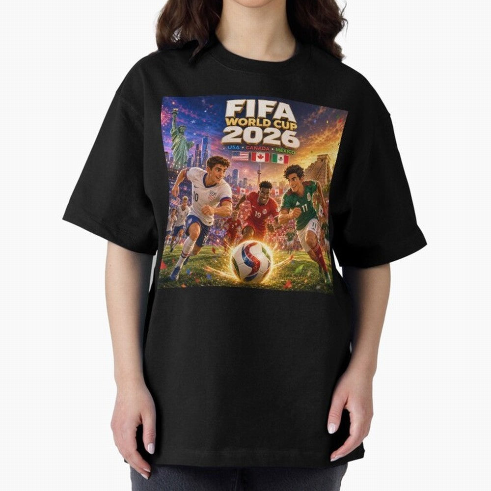 North America Football Festival 2026 #football 2026 Oversized T-Shirt Bring a Vintage Feel to the FIFA World Cup 2026 USA Canada Mexico Journey through Mbappe and Neymar Highlights, Brazil Pride, Football Festival Excitement, Trophy Ambitions,