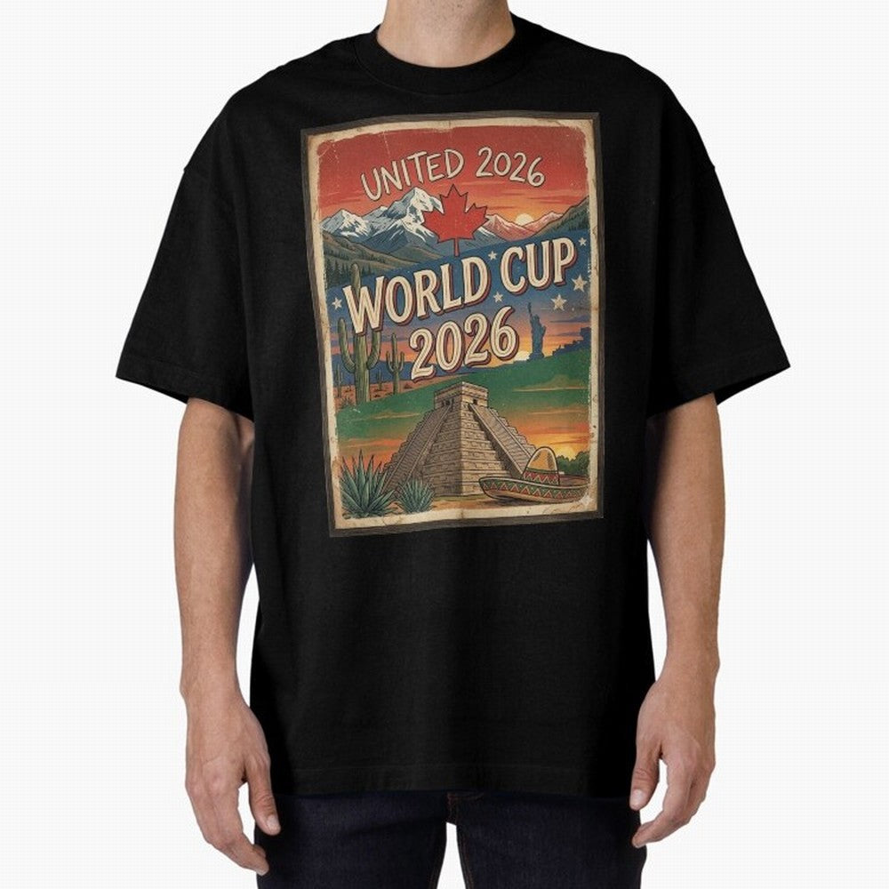 United 2026 World Cup ¨C Vintage North America Soccer Poster Oversized T-Shirt Bring a Vintage Feel to Global Football Passion for FIFA World Cup 2026 USA Canada Mexico, Built around Cristiano Ronaldo, Netherlands, Stadium Memories, Football
