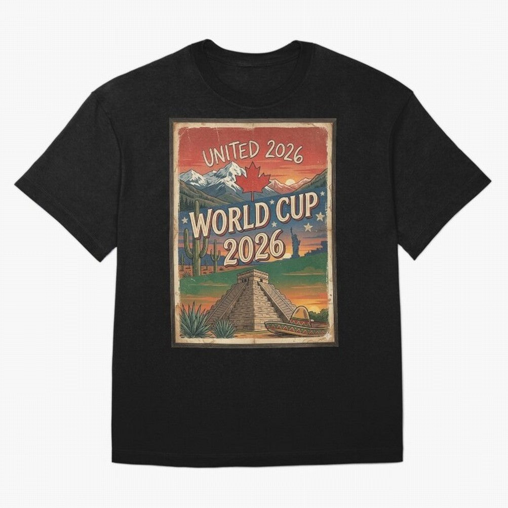 United 2026 World Cup ¨C Vintage North America Soccer Poster Oversized T-Shirt Bring a Vintage Feel to Global Football Passion for FIFA World Cup 2026 USA Canada Mexico, Built around Cristiano Ronaldo, Netherlands, Stadium Memories, Football