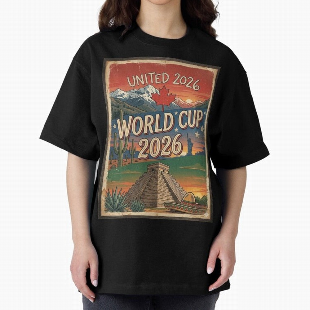 United 2026 World Cup ¨C Vintage North America Soccer Poster Oversized T-Shirt Bring a Vintage Feel to Global Football Passion for FIFA World Cup 2026 USA Canada Mexico, Built around Cristiano Ronaldo, Netherlands, Stadium Memories, Football