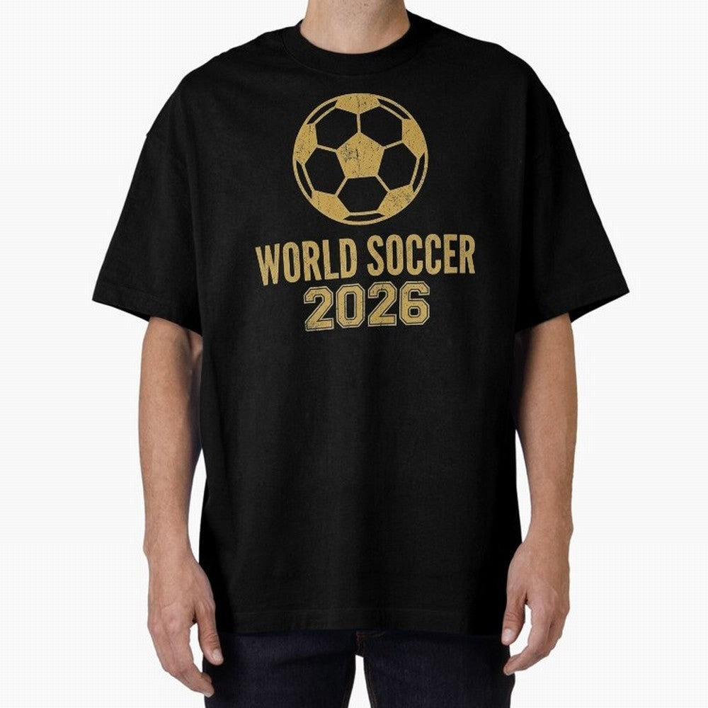 Retro World Soccer 2026 Design Oversized T-Shirt Fuel Your Fan Pride for Match Day Hype around FIFA World Cup 2026 Group Stage, Cristiano Ronaldo, Argentina and Brazil, Worldwide Fan Energy, Dramatic Goals, Stadium Lights and Championship