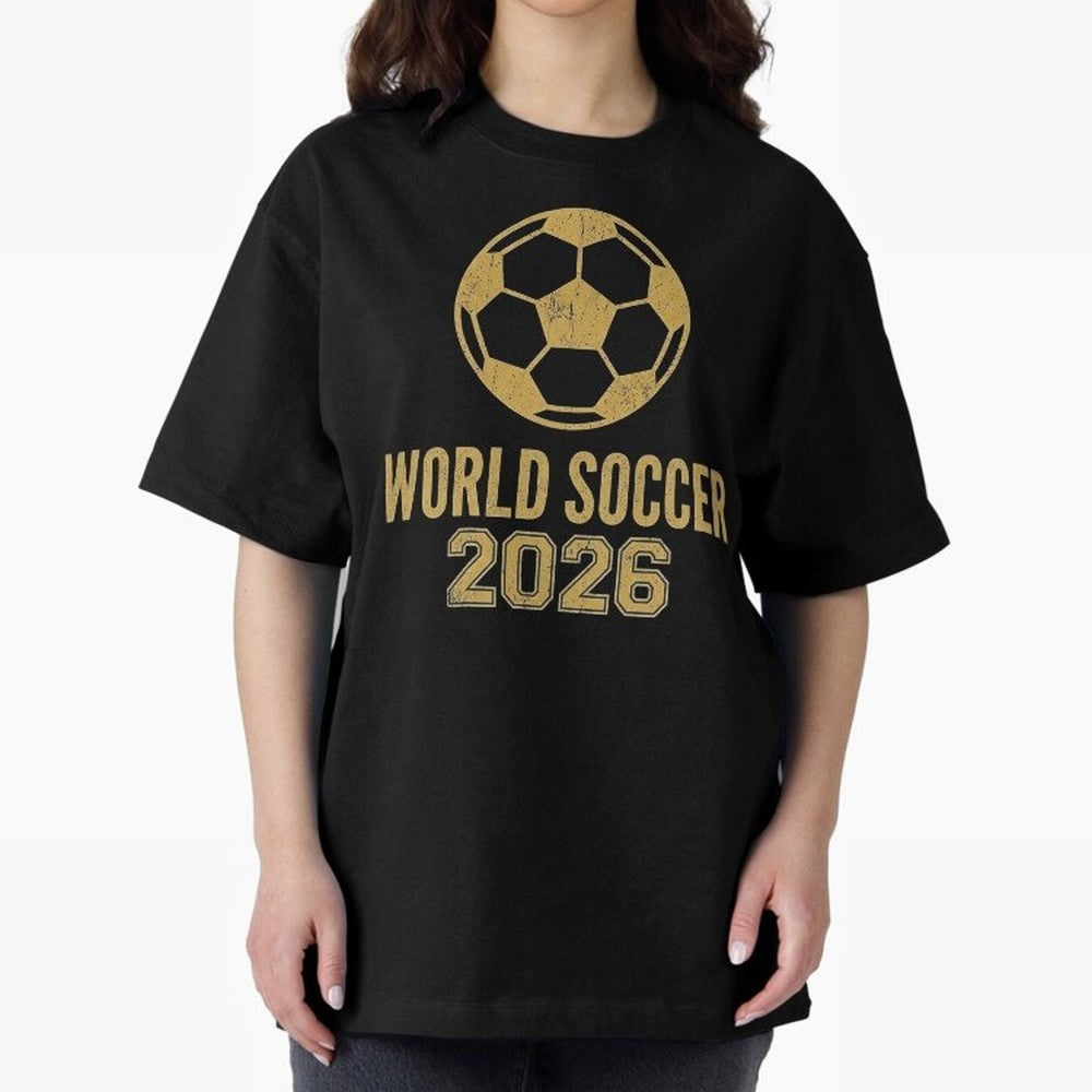 Retro World Soccer 2026 Design Oversized T-Shirt Fuel Your Fan Pride for Match Day Hype around FIFA World Cup 2026 Group Stage, Cristiano Ronaldo, Argentina and Brazil, Worldwide Fan Energy, Dramatic Goals, Stadium Lights and Championship