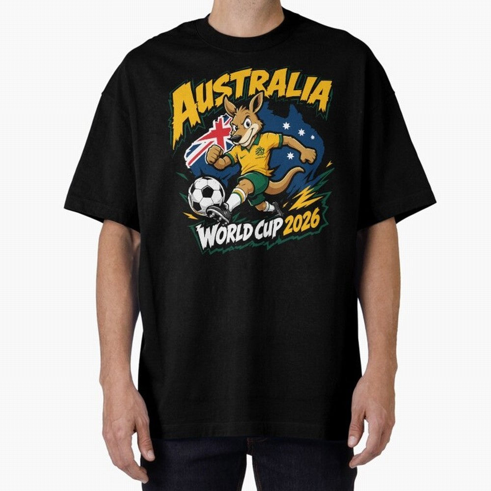 Australia World Cup 2026 Kangaroo Soccer Fan Art Oversized T-Shirt Celebrate Every Goal in FIFA World Cup 2026 Group Stage Spirit, Connected to Brazil, Portugal and Argentina, Messi, Neymar and Mbappe, Stadium Memories, Football Loyalty,