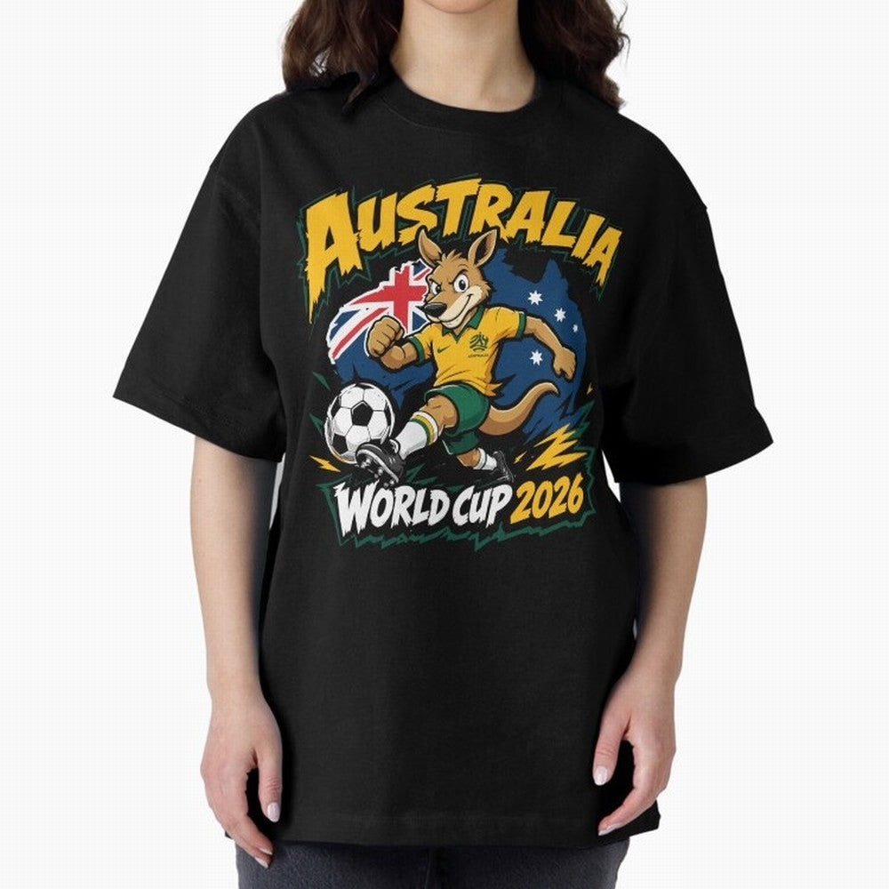 Australia World Cup 2026 Kangaroo Soccer Fan Art Oversized T-Shirt Celebrate Every Goal in FIFA World Cup 2026 Group Stage Spirit, Connected to Brazil, Portugal and Argentina, Messi, Neymar and Mbappe, Stadium Memories, Football Loyalty,
