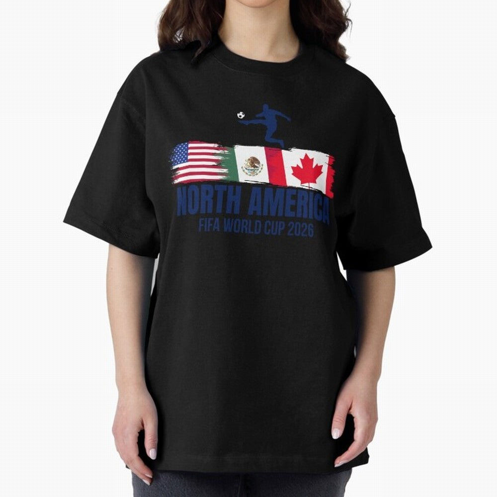 2026 North America Soccer World Tour - USA Mexico Canada Oversized T-Shirt Relive Legendary Nights from FIFA World Cup 2026 USA Canada Mexico for Fans of Messi and France, Bringing Sports Nostalgia, International Competition, Famous Players and
