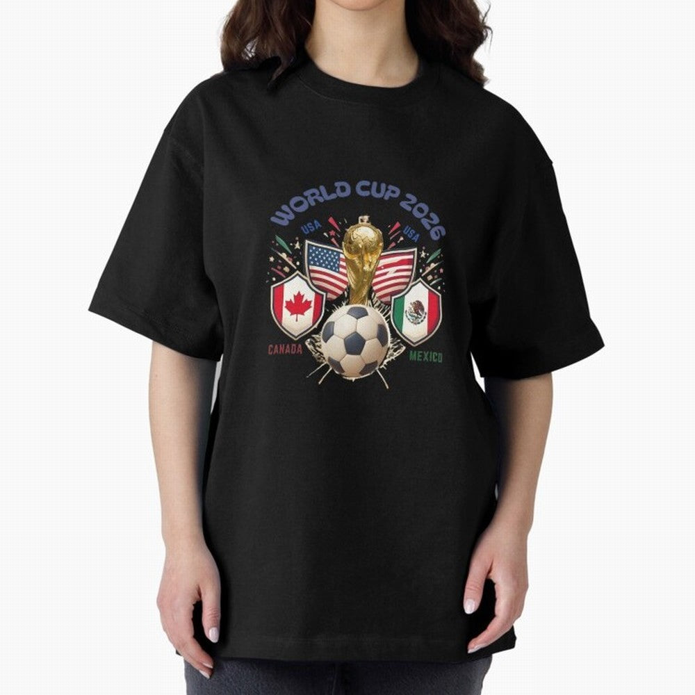 World Cup 2026 Host Nations Crest Oversized T-Shirt Celebrate Global Passion for FIFA World Cup 2026 Driven by Haaland and Mbappe, Spain and Netherlands Energy, Sports Nostalgia, International Competition, Famous Players and Unforgettable