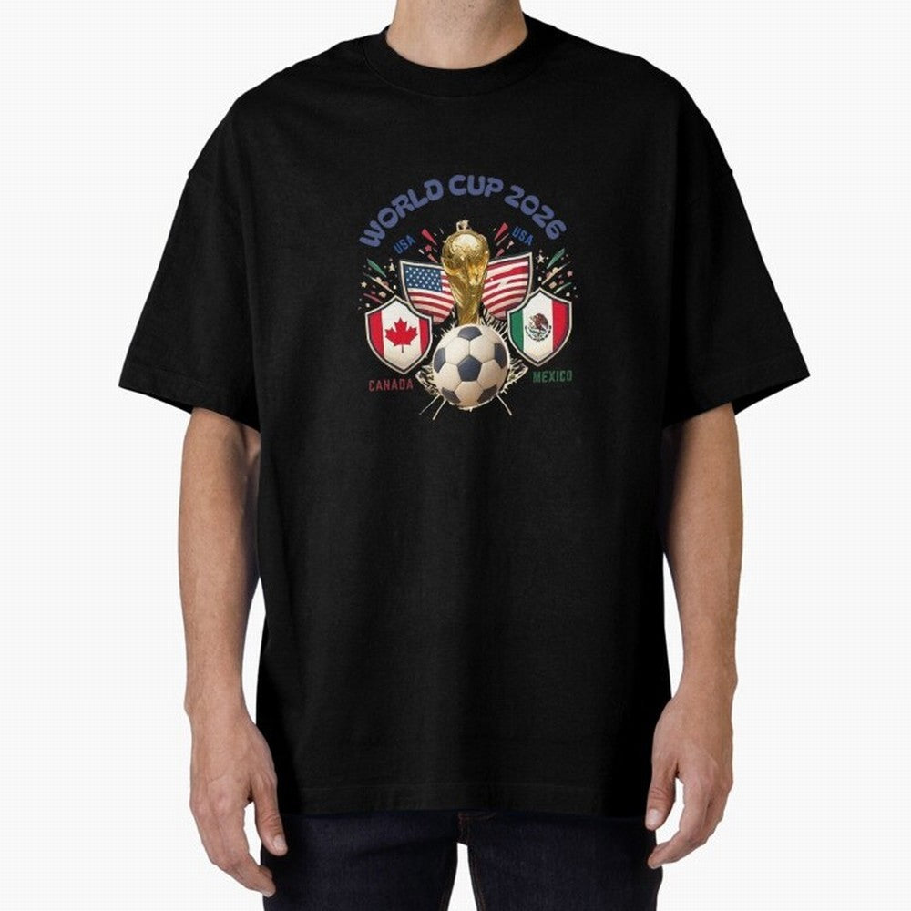 World Cup 2026 Host Nations Crest Oversized T-Shirt Celebrate Global Passion for FIFA World Cup 2026 Driven by Haaland and Mbappe, Spain and Netherlands Energy, Sports Nostalgia, International Competition, Famous Players and Unforgettable