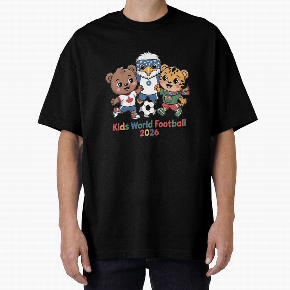 Kids World Football Friends 2026 ¨C Cute Cartoon Soccer Characters for Children Oversized T-Shirt Celebrate Unforgettable Nights in FIFA World Cup 2026 USA Canada Mexico for Fans of Neymar and France and Portugal, Bringing Sports Nostalgia,