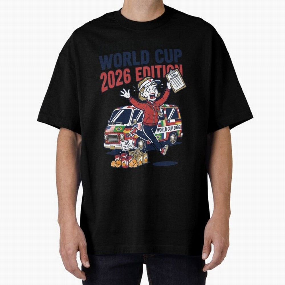 Soccer Mom ¡ª World Cup 2026 Edition V2 Oversized T-Shirt Represent Football Lovers during FIFA World Cup 2026 USA Canada Mexico for Fans of Mbappe and Brazil, Portugal and Argentina, Bringing Retro Football Energy, Iconic Rivalries, Trophy Chase