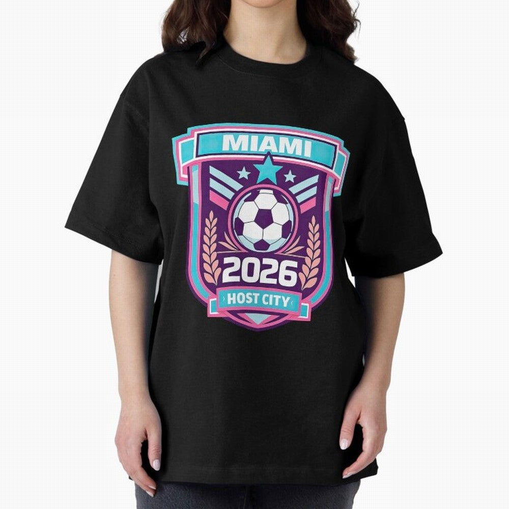 Miami 2026 Host City Emblem Welcoming the World Cup Oversized T-Shirt Stand Out with Spirit from Match Day Hype around FIFA World Cup 2026 Group Stage, Cristiano Ronaldo, Haaland and CR7, Germany, Sports Nostalgia, International Competition, Famous