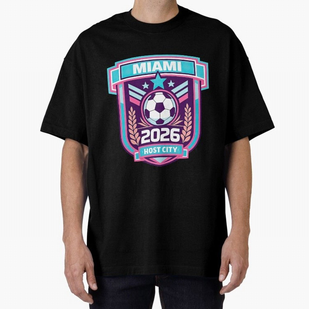Miami 2026 Host City Emblem Welcoming the World Cup Oversized T-Shirt Stand Out with Spirit from Match Day Hype around FIFA World Cup 2026 Group Stage, Cristiano Ronaldo, Haaland and CR7, Germany, Sports Nostalgia, International Competition, Famous