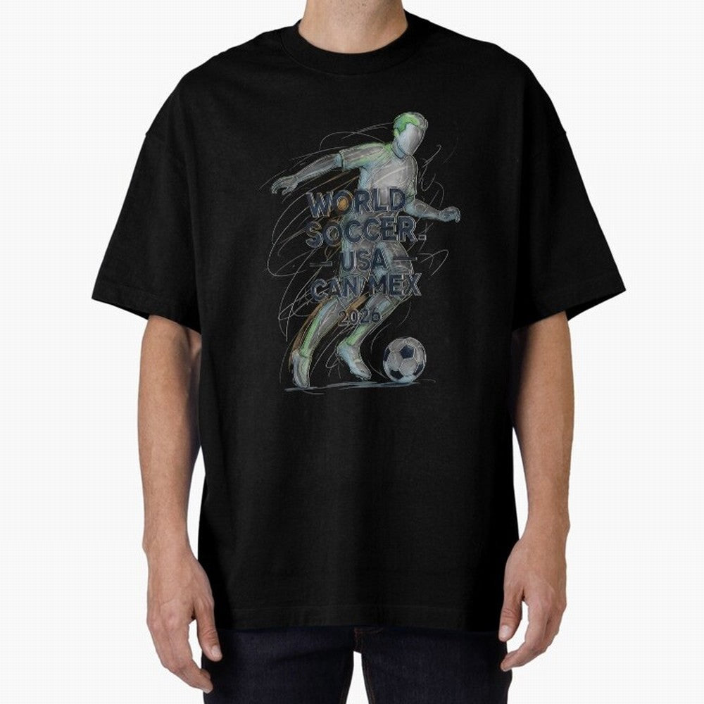 Triumphant Kick 2026 Oversized T-Shirt Fuel the Hype around FIFA World Cup 2026 Highlighting Neymar, Haaland and Cristiano Ronaldo, England Energy, Football Festival Excitement, Trophy Ambitions, Country Rivalries and Star Player Buzz; Ideal for