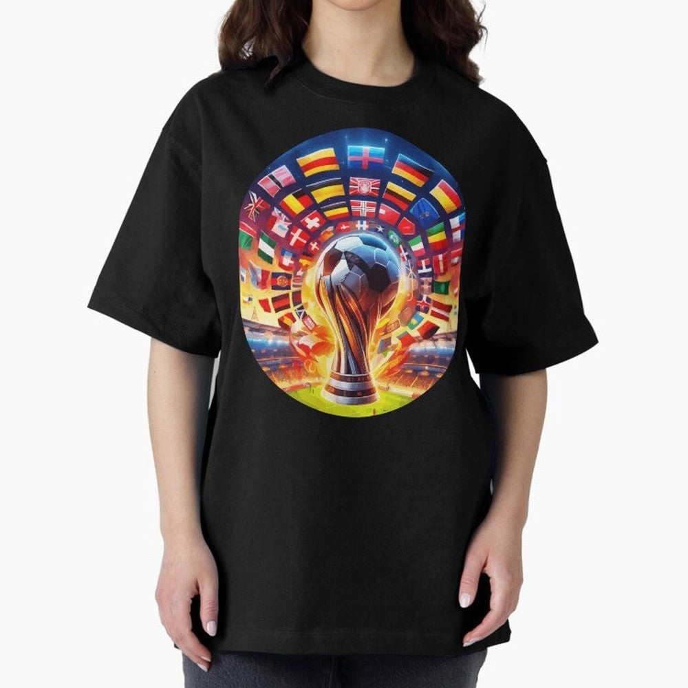 Global Football Fever (The Road to Victory) Oversized T-Shirt Feel the Heartbeat of Match Day Hype around FIFA World Cup 2026, Messi, CR7 and Mbappe, England and Germany, Vintage Soccer Flavor, Modern Football Stars, National Flags and Final Night