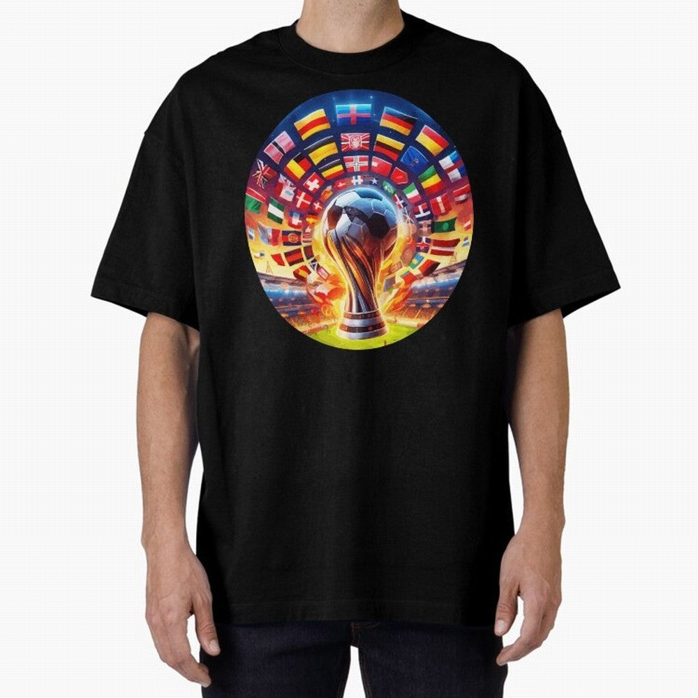 Global Football Fever (The Road to Victory) Oversized T-Shirt Feel the Heartbeat of Match Day Hype around FIFA World Cup 2026, Messi, CR7 and Mbappe, England and Germany, Vintage Soccer Flavor, Modern Football Stars, National Flags and Final Night