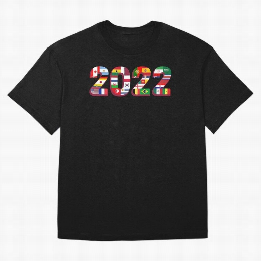 Flags of the 32 Teams that Played in Qatar in 2022 for Football Fans Oversized T-Shirt Make Every Match About Global Football Passion for FIFA World Cup 2026 Group Stage, Highlighting Mbappe and Neymar, Argentina and Brazil, Goal Celebration