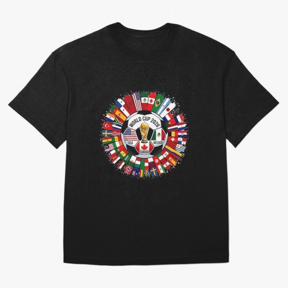 USA Canada Mexico 2026 Football Celebration Fan Art Oversized T-Shirt Unlock FIFA World Cup 2026 for Fans of Mbappe and Neymar and England, France and Netherlands, Bringing Retro Football Energy, Iconic Rivalries, Trophy Chase Drama and Stadium