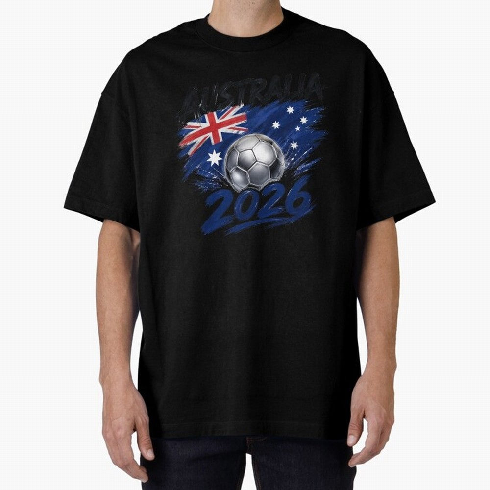Australia Soccer 2026: Grunge Flag & Football Pride Oversized T-Shirt Bring Bold Fan Energy to FIFA World Cup 2026 Group Stage Capturing Cristiano Ronaldo, Brazil, Portugal and Argentina Energy, Vintage Soccer Flavor, Modern Football Stars,