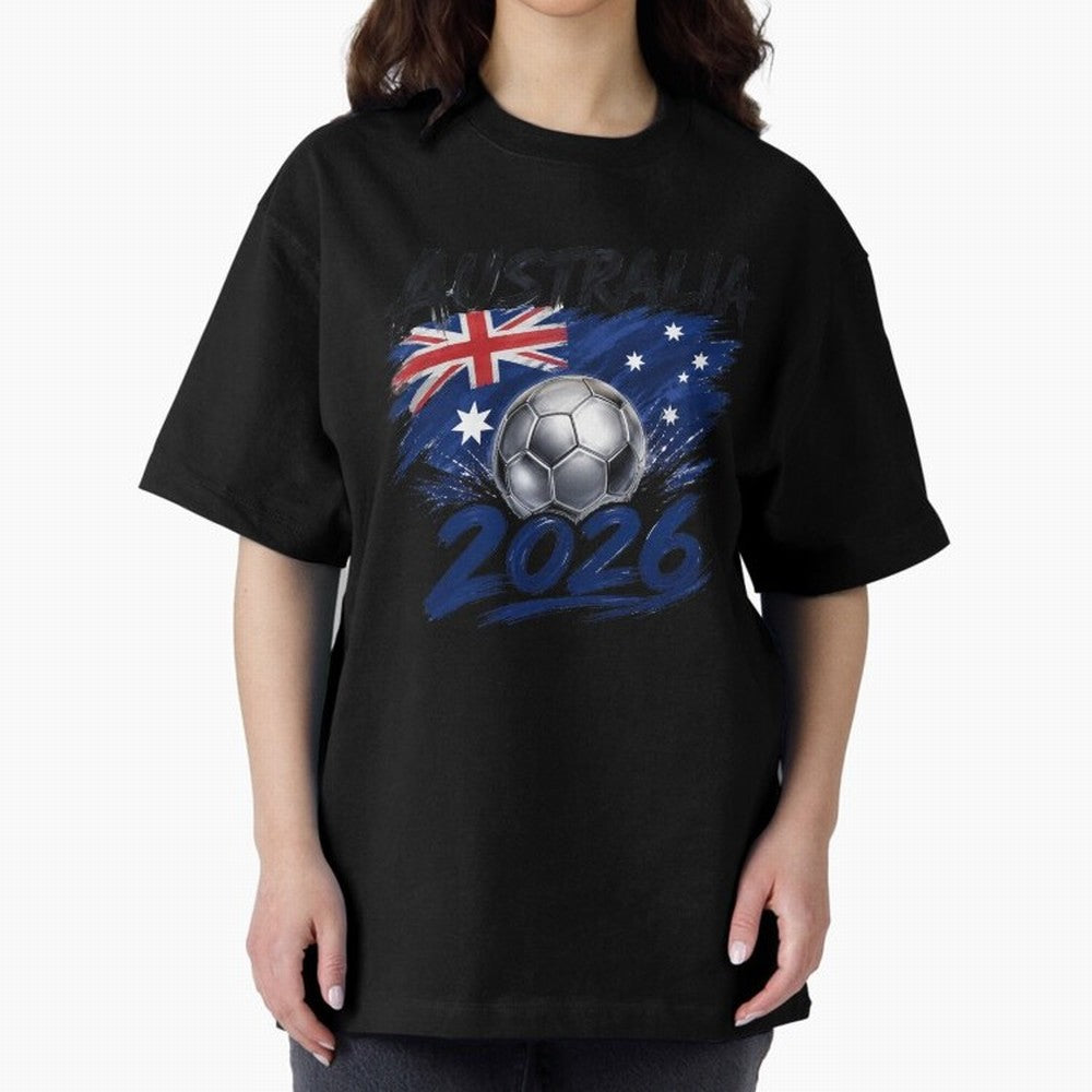 Australia Soccer 2026: Grunge Flag & Football Pride Oversized T-Shirt Bring Bold Fan Energy to FIFA World Cup 2026 Group Stage Capturing Cristiano Ronaldo, Brazil, Portugal and Argentina Energy, Vintage Soccer Flavor, Modern Football Stars,
