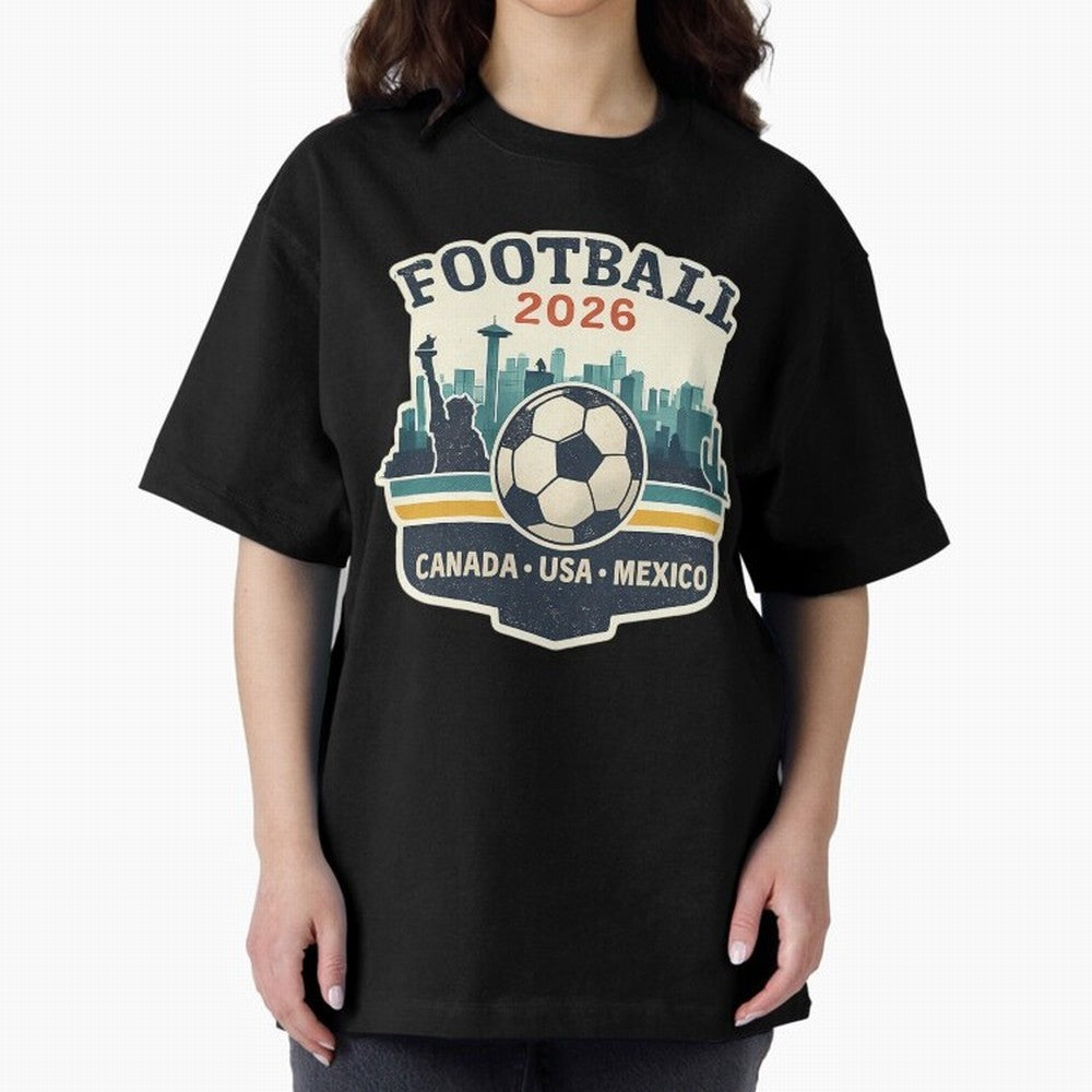 Football 2026 One World One Goal Oversized T-Shirt Follow the FIFA World Cup 2026 Journey through Neymar, Haaland and Cristiano Ronaldo Highlights, England, France and Netherlands Pride, Stadium Memories, Football Loyalty, International Chants and