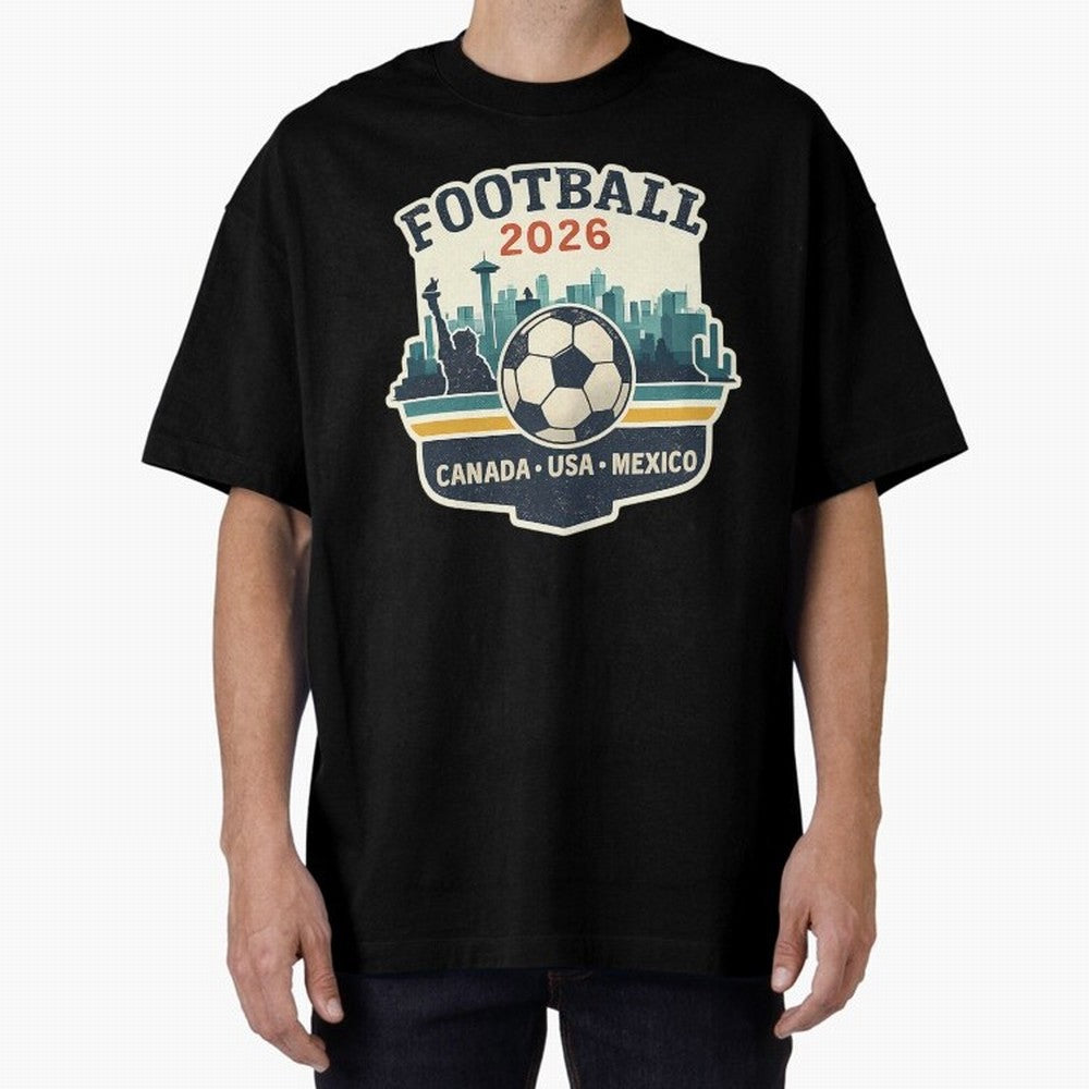 Football 2026 One World One Goal Oversized T-Shirt Follow the FIFA World Cup 2026 Journey through Neymar, Haaland and Cristiano Ronaldo Highlights, England, France and Netherlands Pride, Stadium Memories, Football Loyalty, International Chants and