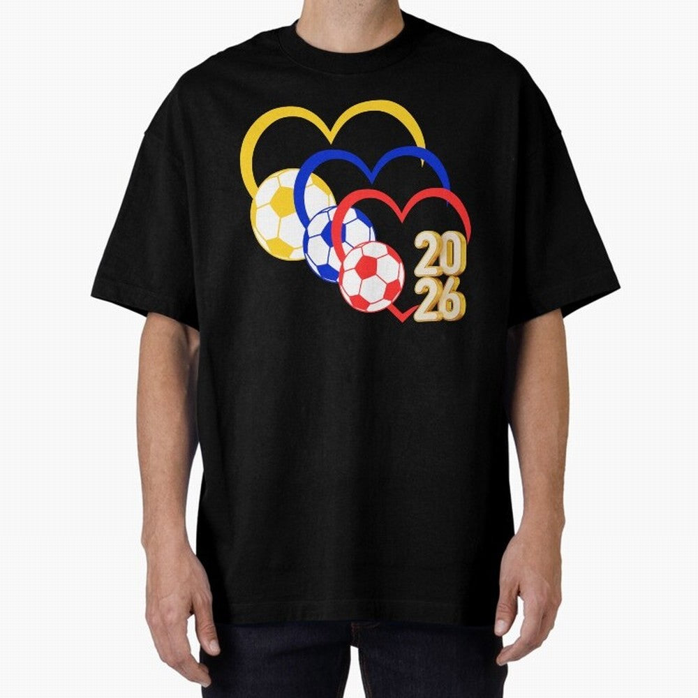 Football 2026 Hearts Colombia Sports Design Oversized T-Shirt Live the Energy of the FIFA World Cup 2026 Group Stage Journey through Haaland and Mbappe Highlights, Brazil, Portugal and Argentina Pride, Fan Favorite Moments, National Team Passion,