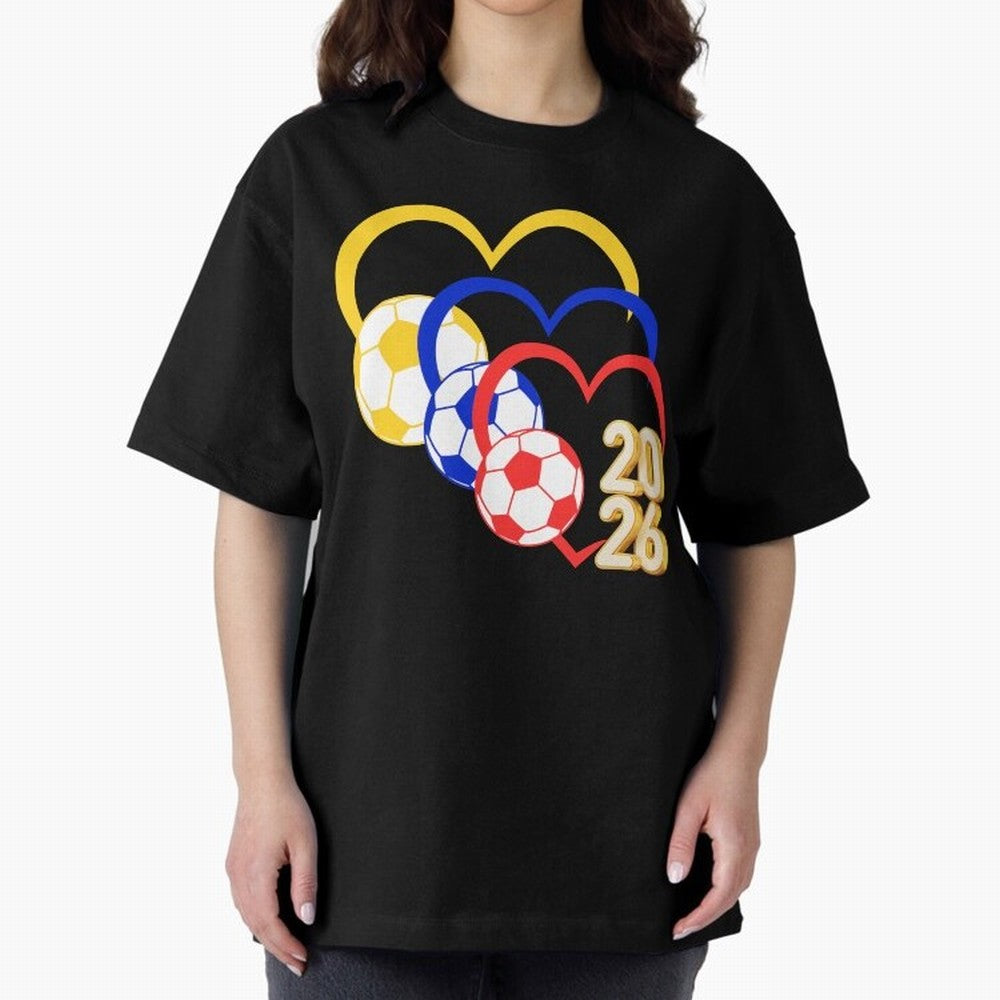 Football 2026 Hearts Colombia Sports Design Oversized T-Shirt Live the Energy of the FIFA World Cup 2026 Group Stage Journey through Haaland and Mbappe Highlights, Brazil, Portugal and Argentina Pride, Fan Favorite Moments, National Team Passion,
