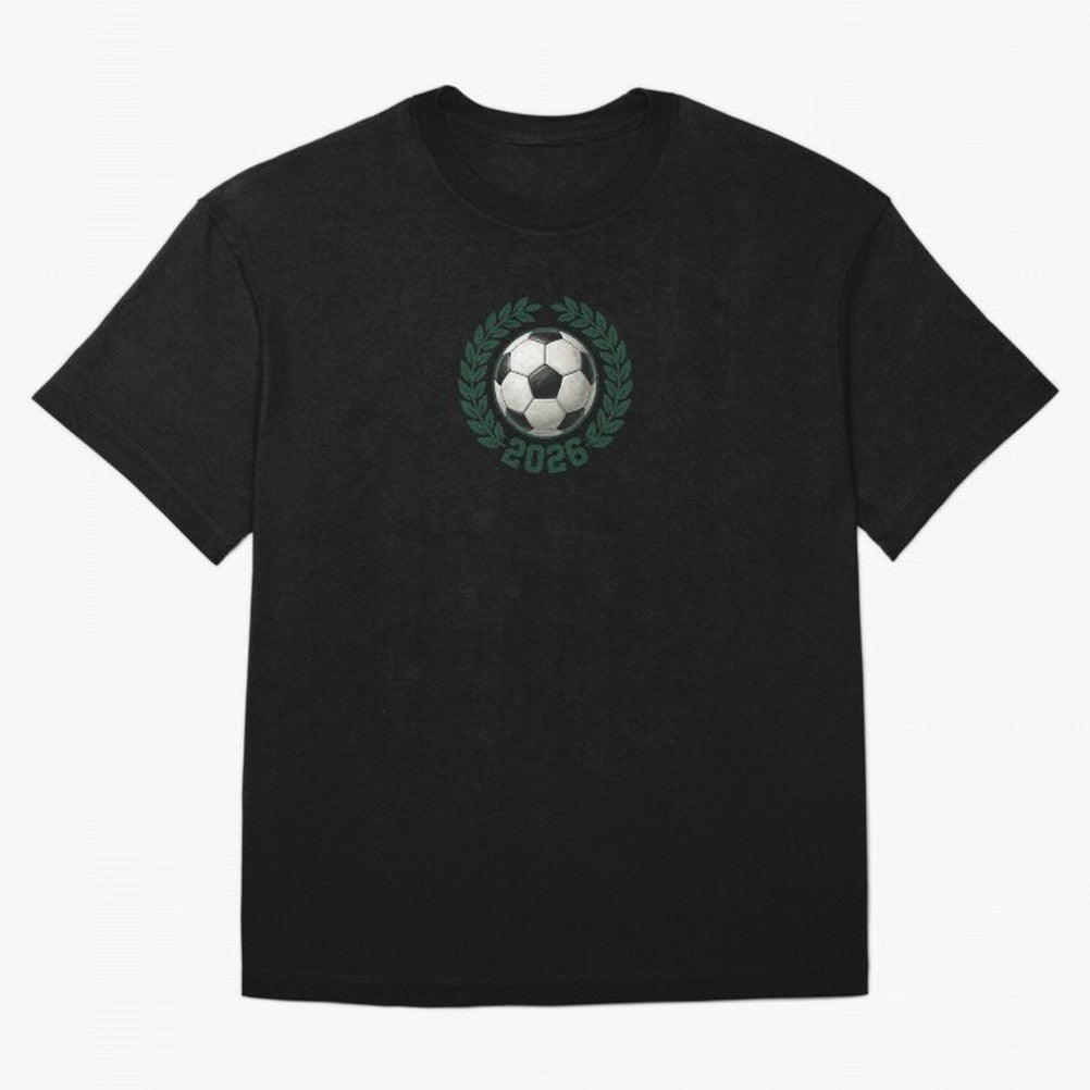 Retro Soccer 2026 Varsity Laurel Wreath Graphic Oversized T-Shirt Celebrate Every Goal in FIFA World Cup 2026 USA Canada Mexico Centered on Cristiano Ronaldo, Spain and Netherlands Energy, Match Day Excitement, Supporter Culture, Golden Goals and