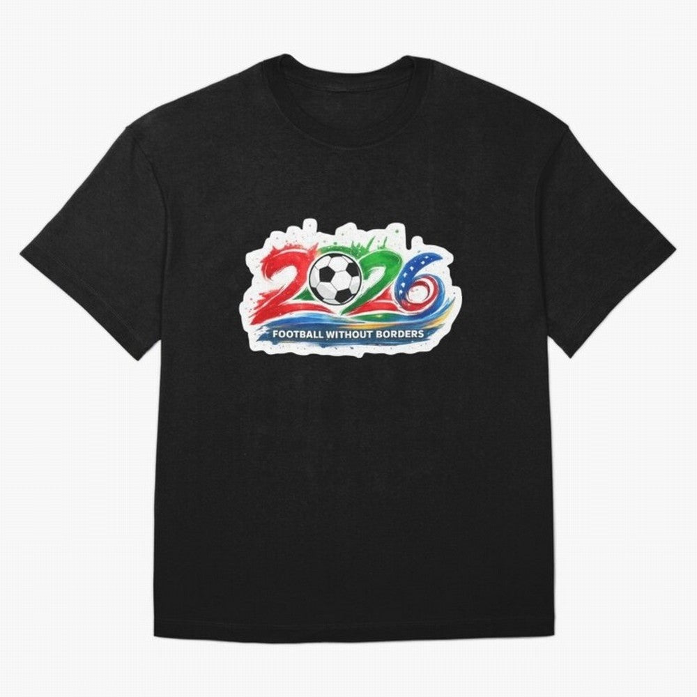 Football Without Borders 2026 Artistic Logo Oversized T-Shirt Celebrate Classic Football Spirit in Match Day Hype around FIFA World Cup 2026, Messi and Cristiano Ronaldo, Argentina and Brazil, Football History, Final Match Energy, Crowd Noise and