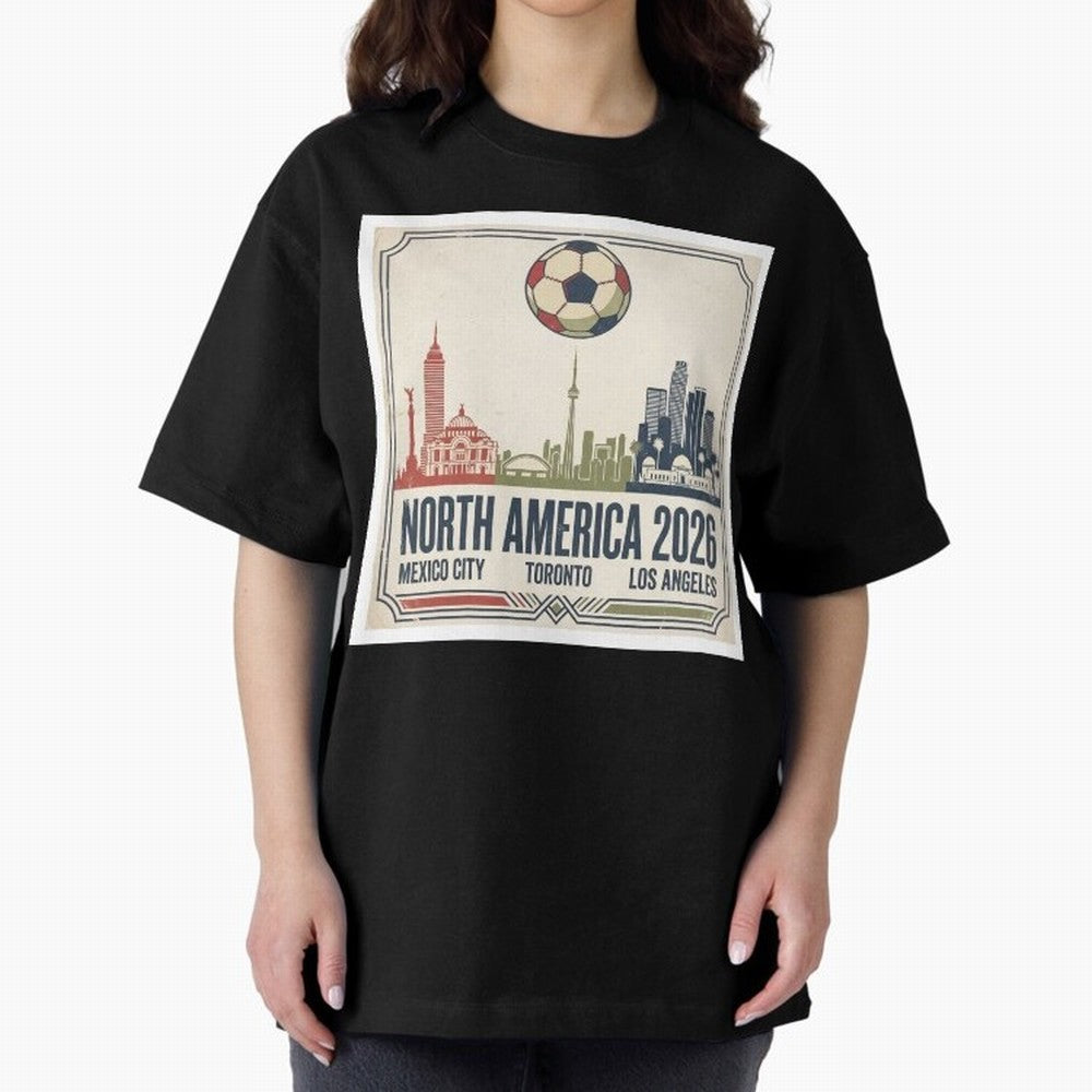 Retro North America 2026 Soccer Vintage Graphic Oversized T-Shirt Bring Trophy Dreams to the FIFA World Cup 2026 USA Canada Mexico Journey through Mbappe Highlights, England Pride, Soccer Culture, Superstar Moments, National Team Dreams and