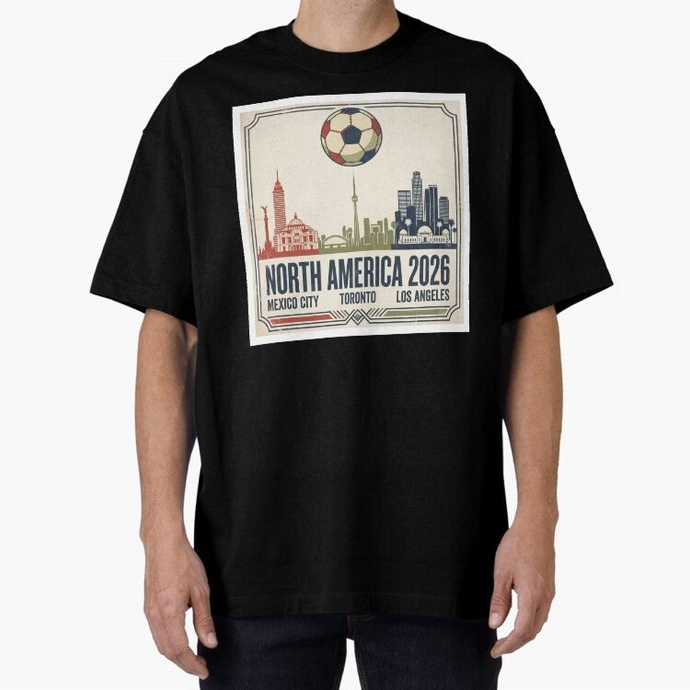 Retro North America 2026 Soccer Vintage Graphic Oversized T-Shirt Bring Trophy Dreams to the FIFA World Cup 2026 USA Canada Mexico Journey through Mbappe Highlights, England Pride, Soccer Culture, Superstar Moments, National Team Dreams and
