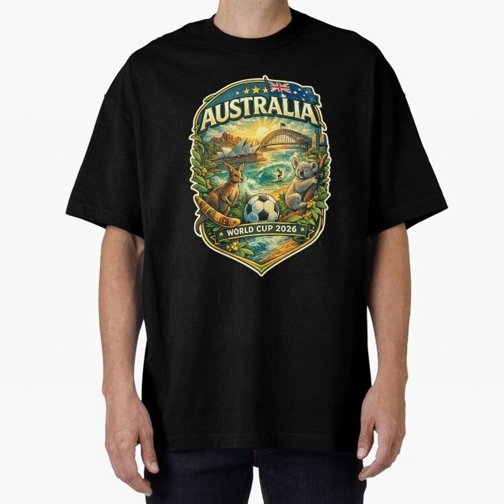 Australia FIFA World Cup 2026 Sydney Opera House Outback Kangaroo Coast Oversized T-Shirt Cheer for FIFA World Cup 2026 Spirit, Made for France, Haaland and Mbappe, Worldwide Fan Energy, Dramatic Goals, Stadium Lights and Championship Celebrations;