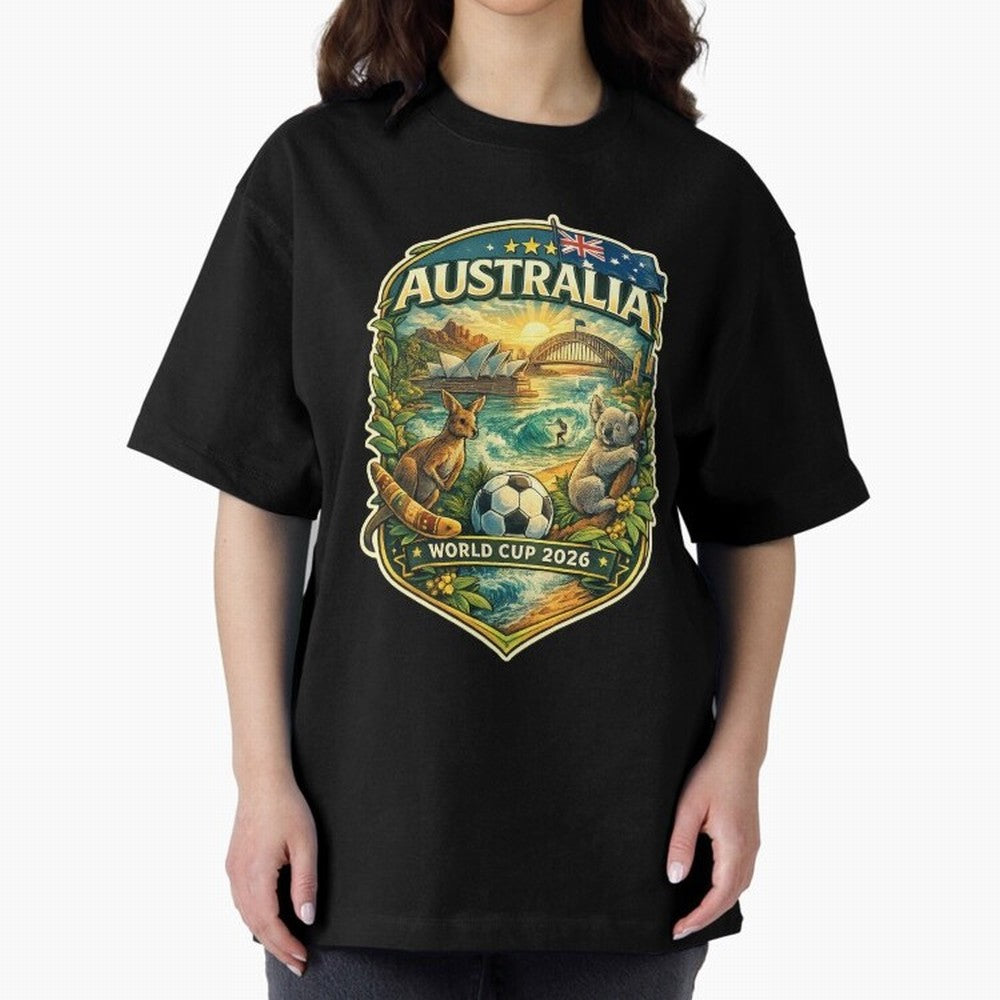 Australia FIFA World Cup 2026 Sydney Opera House Outback Kangaroo Coast Oversized T-Shirt Cheer for FIFA World Cup 2026 Spirit, Made for France, Haaland and Mbappe, Worldwide Fan Energy, Dramatic Goals, Stadium Lights and Championship Celebrations;