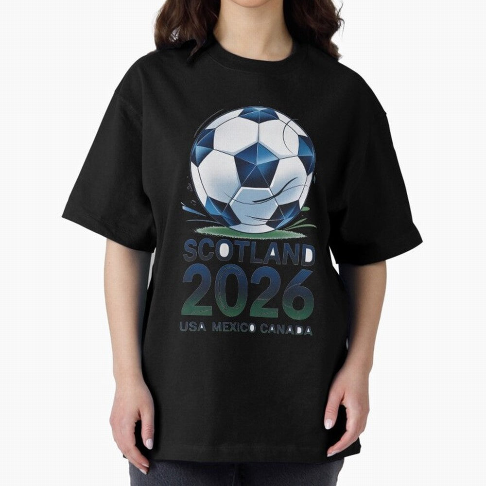 Scotland Soccer Football Design 2026 Oversized T-Shirt Relive the Noise and Pride of the FIFA World Cup 2026 Group Stage Journey through Cristiano Ronaldo Highlights, Portugal, Spain and Germany Pride, Football Passion, Legendary Performances,