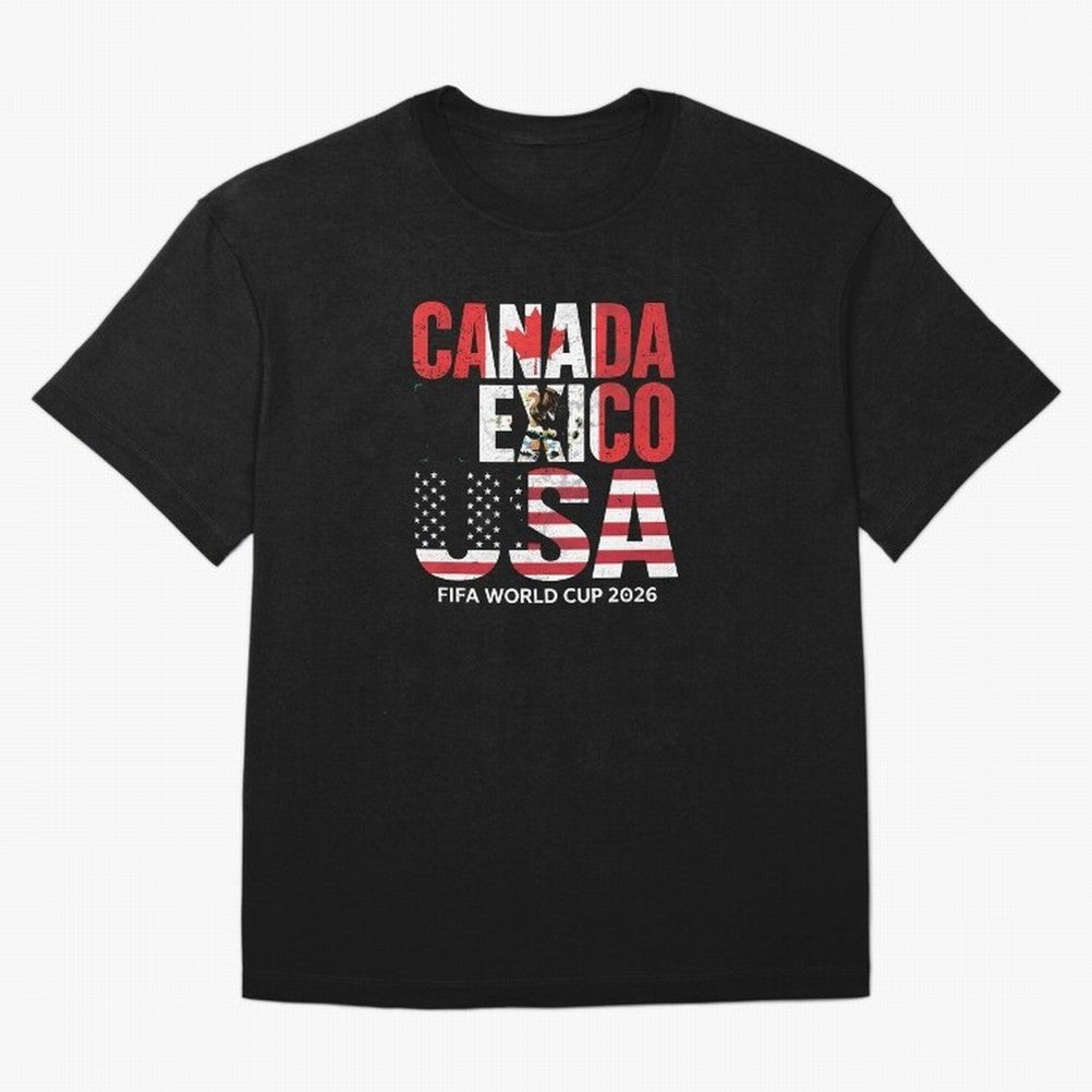 United 2026 World Cup - Canada, Mexico, USA Flags T-Shirt_83138002 Oversized T-Shirt Stand Proud for FIFA World Cup 2026 Spirit, Filled with Portugal, Spain and Germany, Neymar, Haaland and Cristiano Ronaldo, Football Festival Excitement, Trophy