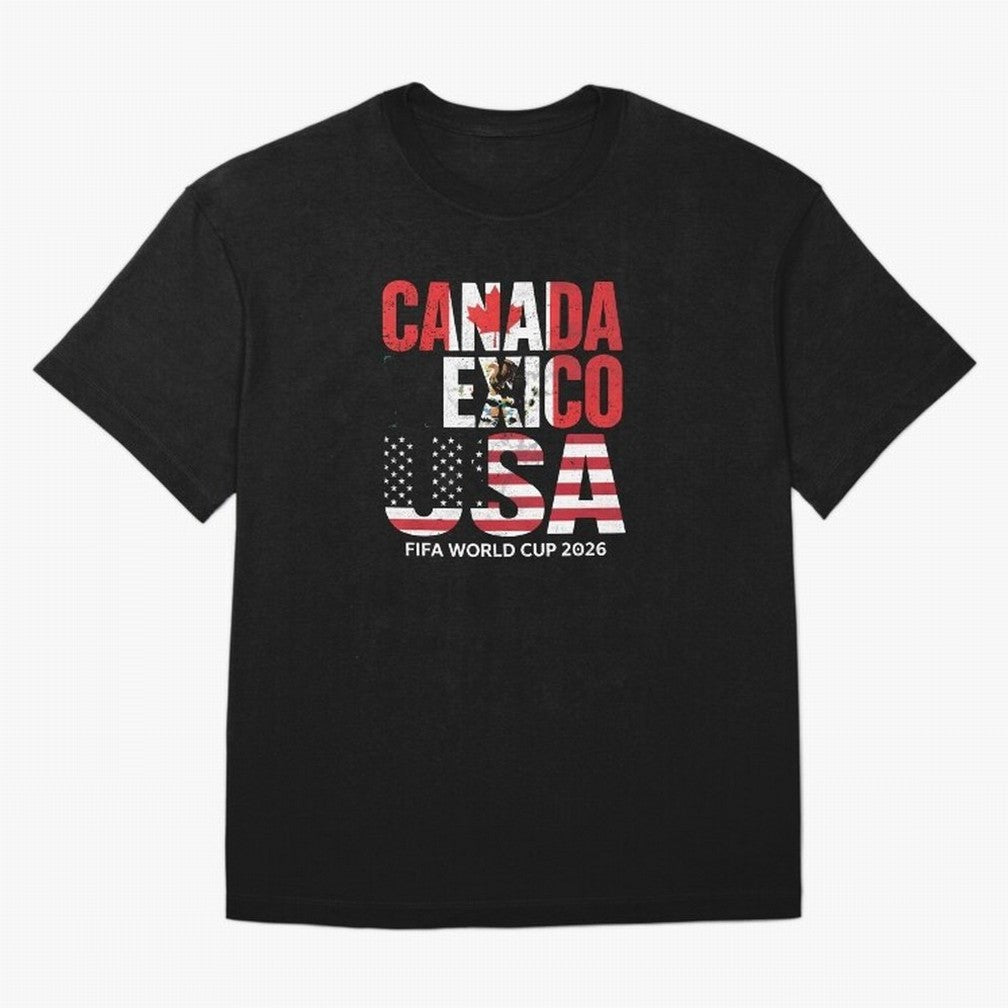 United 2026 World Cup - Canada, Mexico, USA Flags T-Shirt_83138002 Oversized T-Shirt Step into FIFA World Cup 2026 Made for Neymar, Haaland and Cristiano Ronaldo, Portugal Energy, Stadium Memories, Football Loyalty, International Chants and