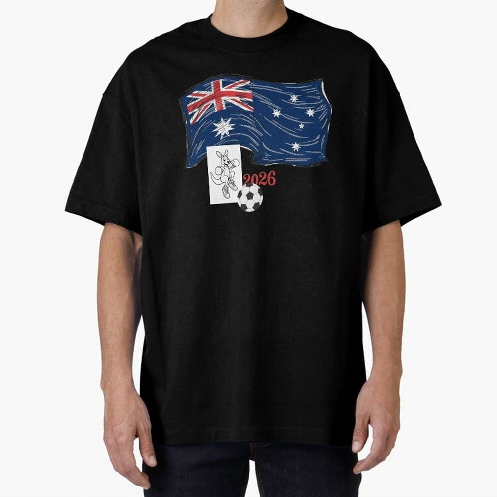 Australia 2026 Soccer Pride - Boxing Kangaroo & Dynamic Waving Flag. Oversized T-Shirt Make Memories around the FIFA World Cup 2026 Group Stage Journey through Messi, Neymar and Mbappe Highlights, Brazil Pride, Fan Favorite Moments, National Team