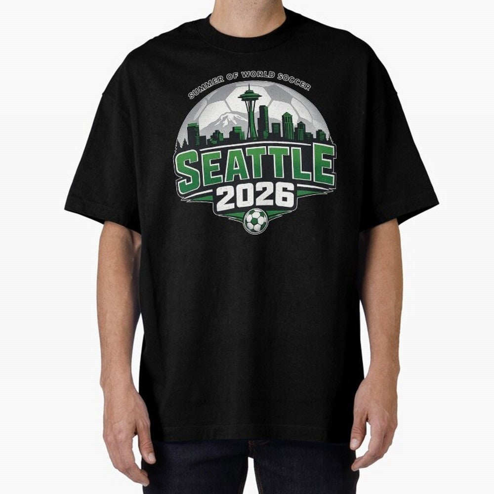 World Soccer Tournament Cup 2026 Seattle Oversized T-Shirt Remember FIFA World Cup 2026 USA Canada Mexico for Fans of Neymar and England and Germany, Bringing Football Passion, Legendary Performances, Festival Vibes and Supporter Community; Ideal
