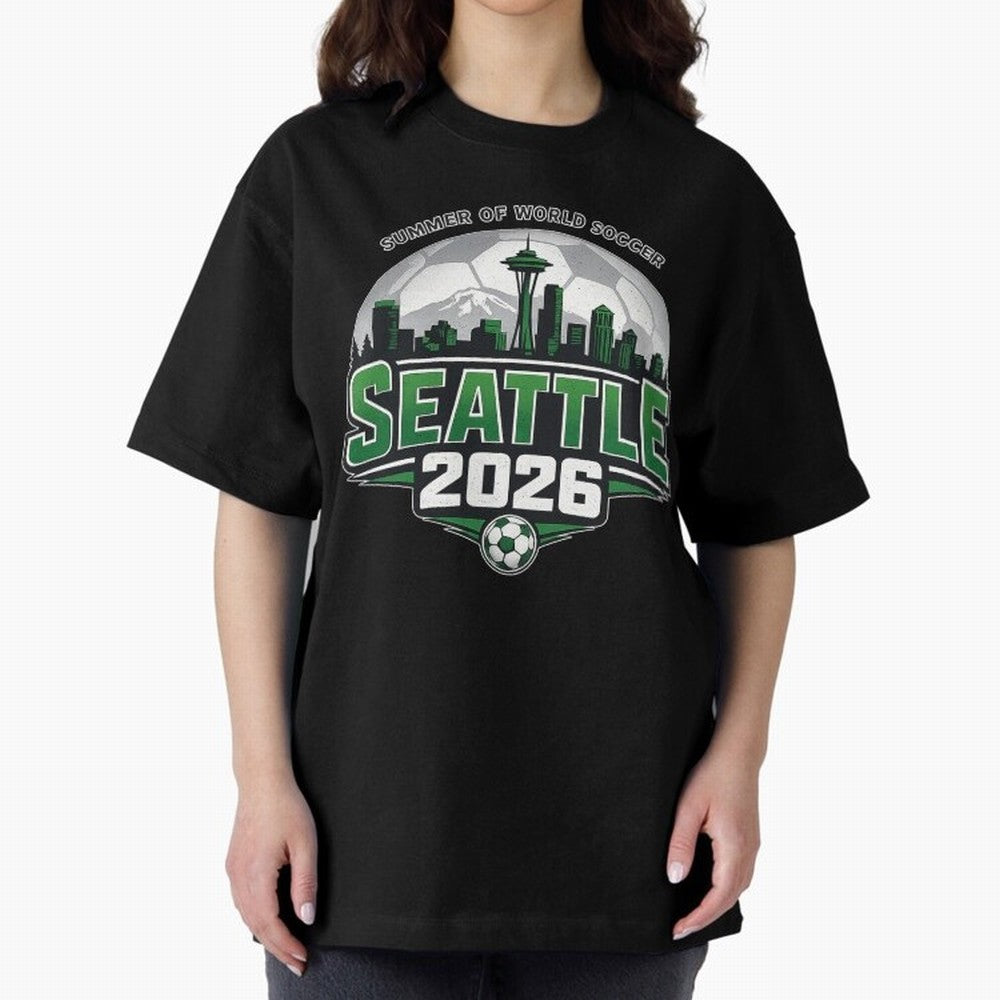 World Soccer Tournament Cup 2026 Seattle Oversized T-Shirt Remember FIFA World Cup 2026 USA Canada Mexico for Fans of Neymar and England and Germany, Bringing Football Passion, Legendary Performances, Festival Vibes and Supporter Community; Ideal