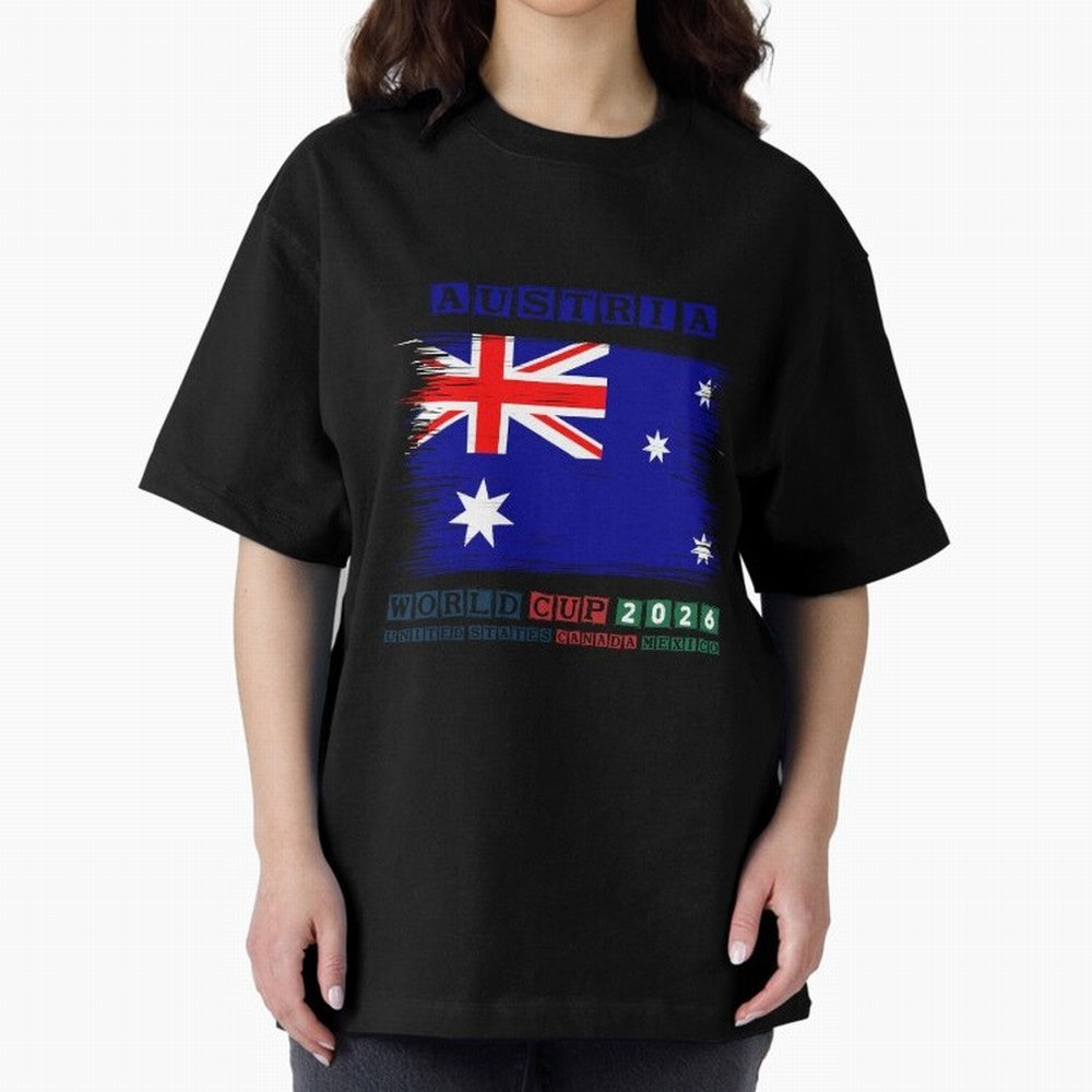 AUSTRIA WORLD CUP 2026 Oversized T-Shirt Build FIFA World Cup 2026 Group Stage Spirit, Connected to France and Portugal, CR7, Football Festival Excitement, Trophy Ambitions, Country Rivalries and Star Player Buzz; Ideal for Fans Who Follow Messi,