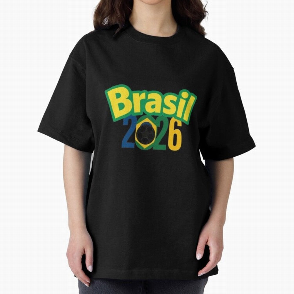 Brasil 2026 Football Mission - Road to Next World Cup T-Shirt Oversized T-Shirt Bring a Vintage Feel to FIFA World Cup 2026 Group Stage Spirit, Filled with Argentina and Brazil, CR7, Championship Spirit, Famous Goals, Roaring Crowds and