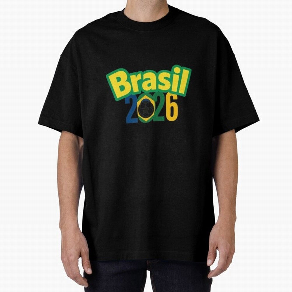 Brasil 2026 Football Mission - Road to Next World Cup T-Shirt Oversized T-Shirt Bring a Vintage Feel to FIFA World Cup 2026 Group Stage Spirit, Filled with Argentina and Brazil, CR7, Championship Spirit, Famous Goals, Roaring Crowds and