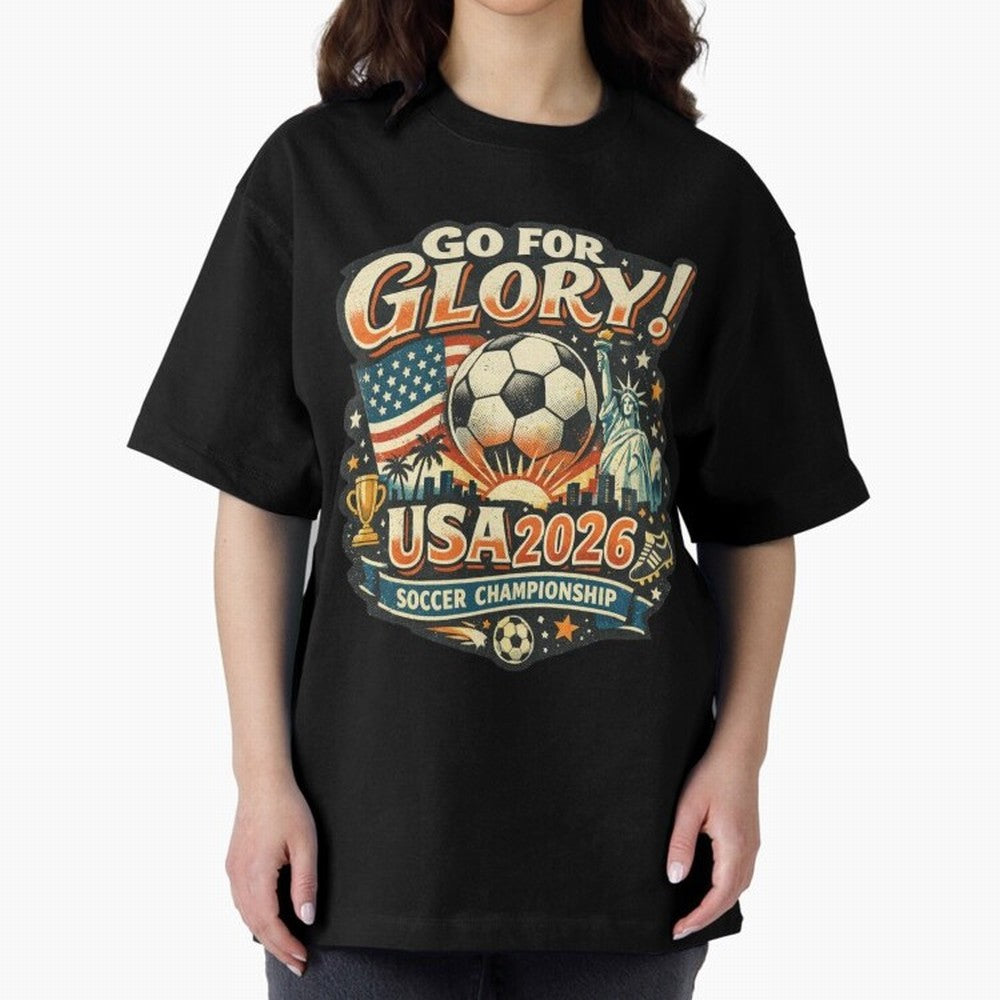 Soccer USA Oversized T-Shirt Celebrate Football Heritage in Global Football Passion for FIFA World Cup 2026 USA Canada Mexico, Celebrating Messi and Cristiano Ronaldo, Argentina, Classic Soccer Heritage, Championship Pressure, Fan Loyalty and