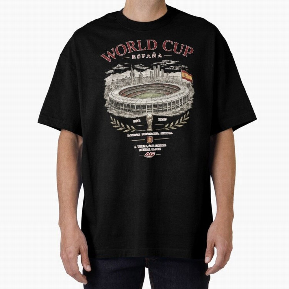 Spain World Cup Vintage Streetwear Oversized T-Shirt Join Supporters Worldwide for Global Football Passion for FIFA World Cup 2026, Connected to Mbappe and Neymar, Spain and Netherlands, Sports Nostalgia, International Competition, Famous Players