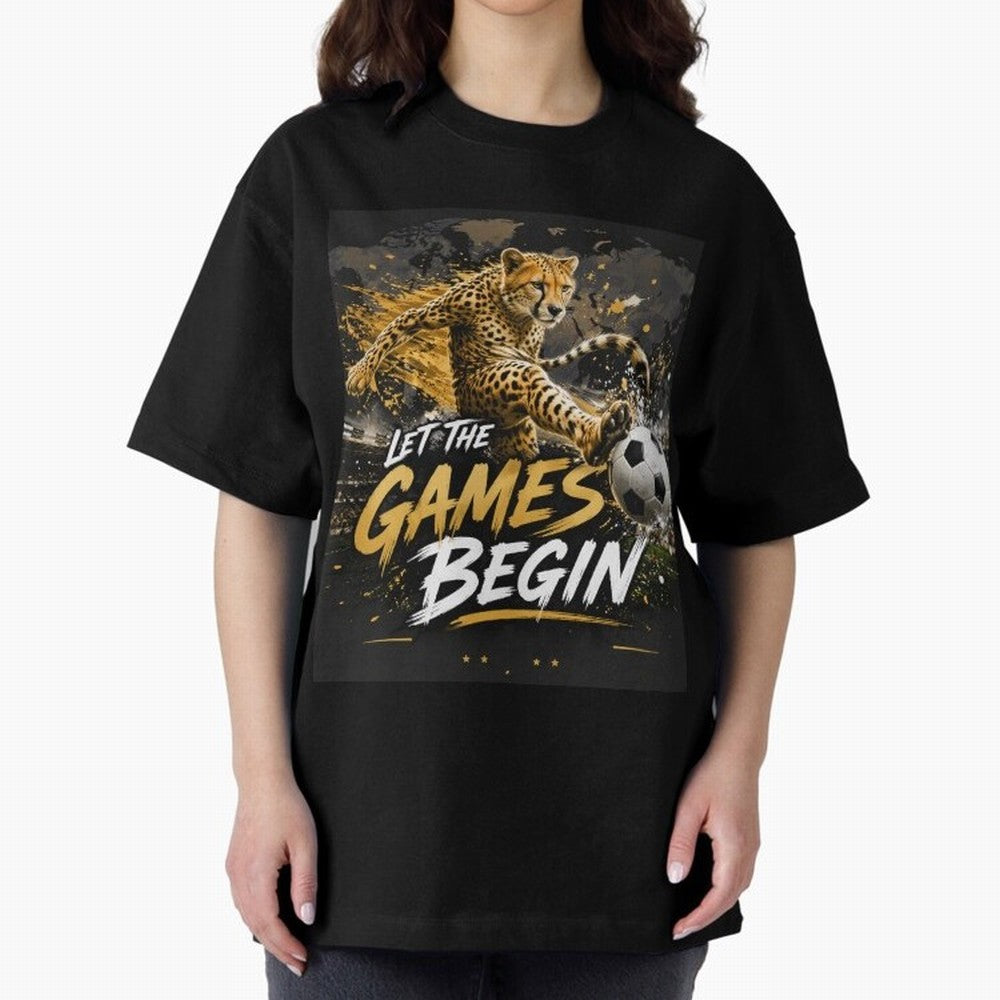Let The Games Begin-World Cup Soccer @026 Oversized T-Shirt Feel the Trophy Chase of Match Day Hype around FIFA World Cup 2026 Group Stage, CR7 and Messi, England and Germany, Tournament Hype, Historic Matchups, Family Viewing Parties and Global