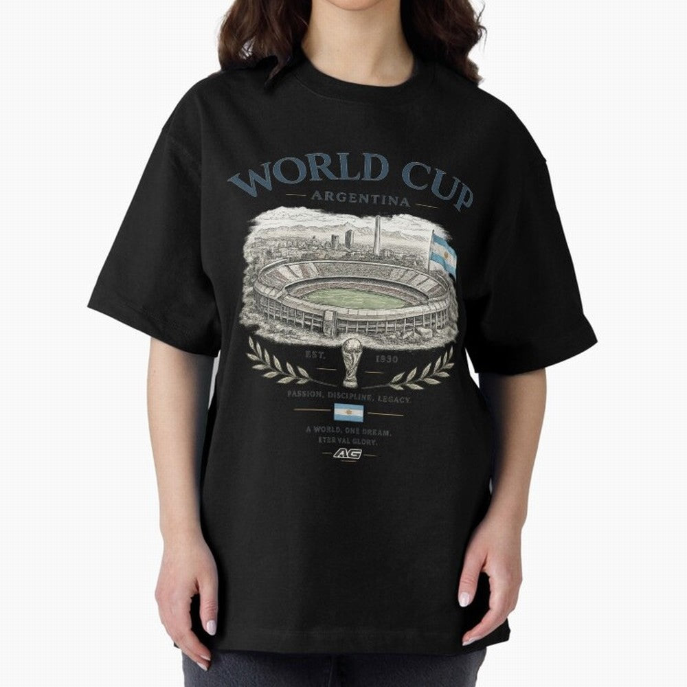 Argentina World Cup Vintage Streetwear Oversized T-Shirt Share Global Football Passion for FIFA World Cup 2026 USA Canada Mexico, Inspired by Neymar, Germany, Vintage Soccer Flavor, Modern Football Stars, National Flags and Final Night Emotion;
