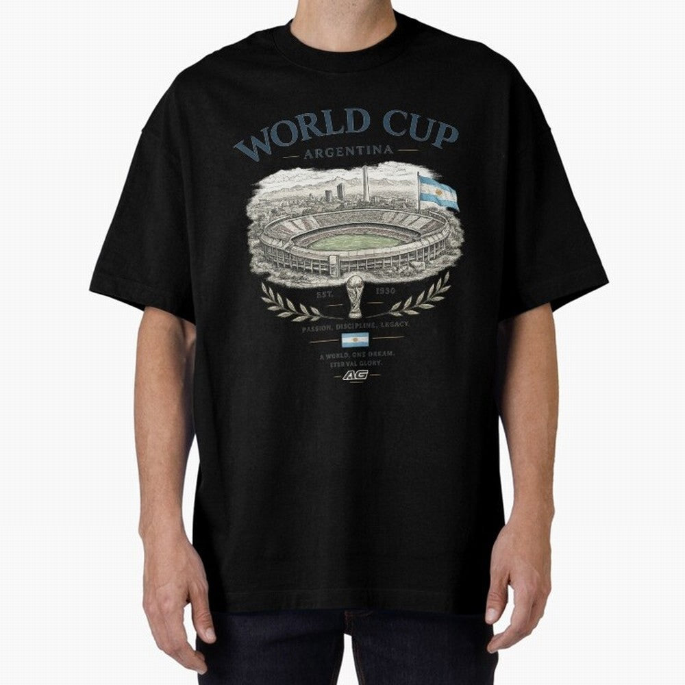 Argentina World Cup Vintage Streetwear Oversized T-Shirt Share Global Football Passion for FIFA World Cup 2026 USA Canada Mexico, Inspired by Neymar, Germany, Vintage Soccer Flavor, Modern Football Stars, National Flags and Final Night Emotion;