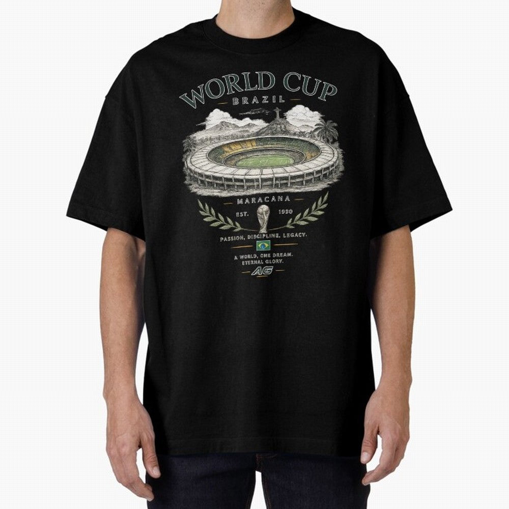 Brazil World Cup Maracana Streetwear Oversized T-Shirt Turn Football Passion into FIFA World Cup 2026 Highlighting Cristiano Ronaldo, France Energy, Game Day Rituals, Football Legends, Country Pride and the Road to the Final; Perfect for Fans,