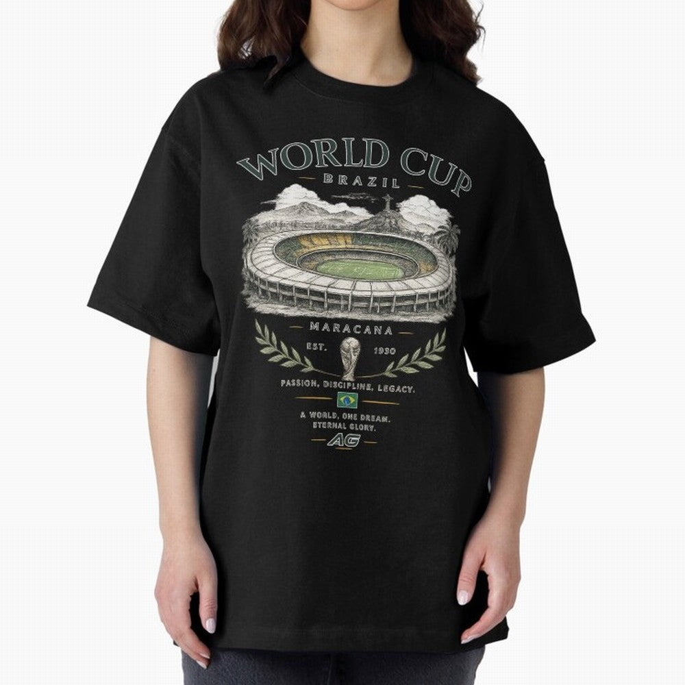 Brazil World Cup Maracana Streetwear Oversized T-Shirt Turn Football Passion into FIFA World Cup 2026 Highlighting Cristiano Ronaldo, France Energy, Game Day Rituals, Football Legends, Country Pride and the Road to the Final; Perfect for Fans,