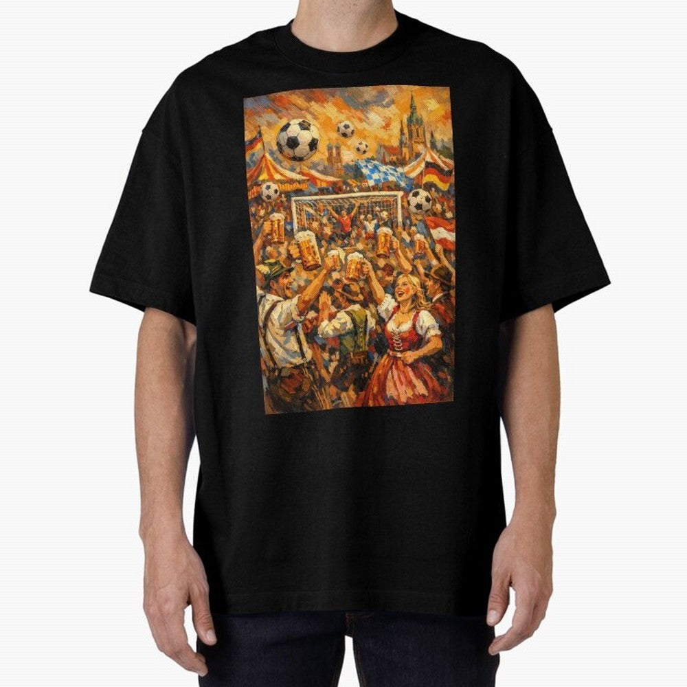 Festival Celebration with Soccer and Beer Oversized T-Shirt Honor FIFA World Cup 2026 Group Stage for Fans of Mbappe and Argentina, Bringing Sports Nostalgia, International Competition, Famous Players and Unforgettable Victories; Perfect for